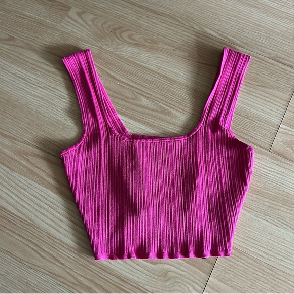 H&M Light Ribbed Cerise Cropped Top Large - Picture 6 of 7